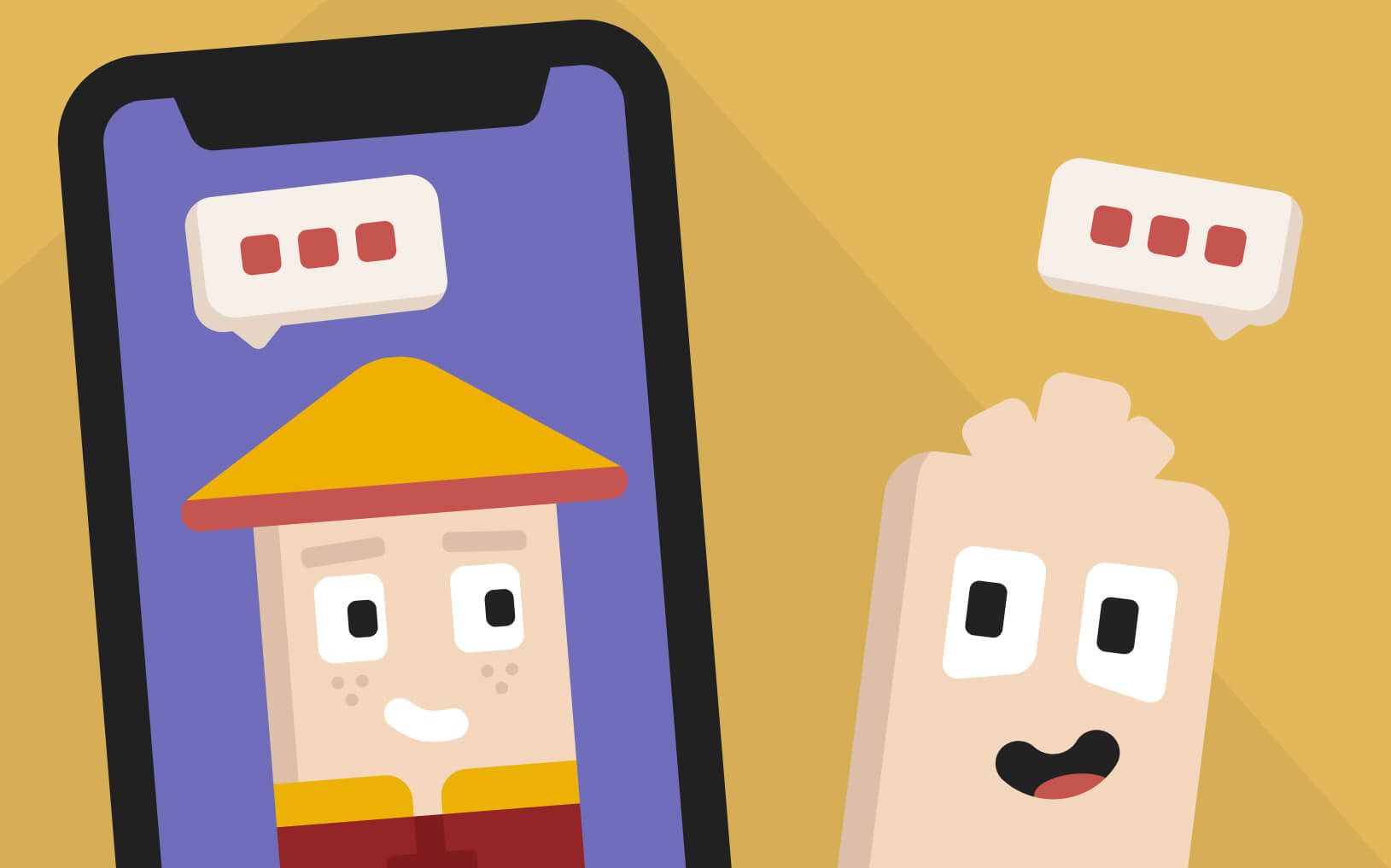 Чунга говорит по телефону с героем в китайском костюме