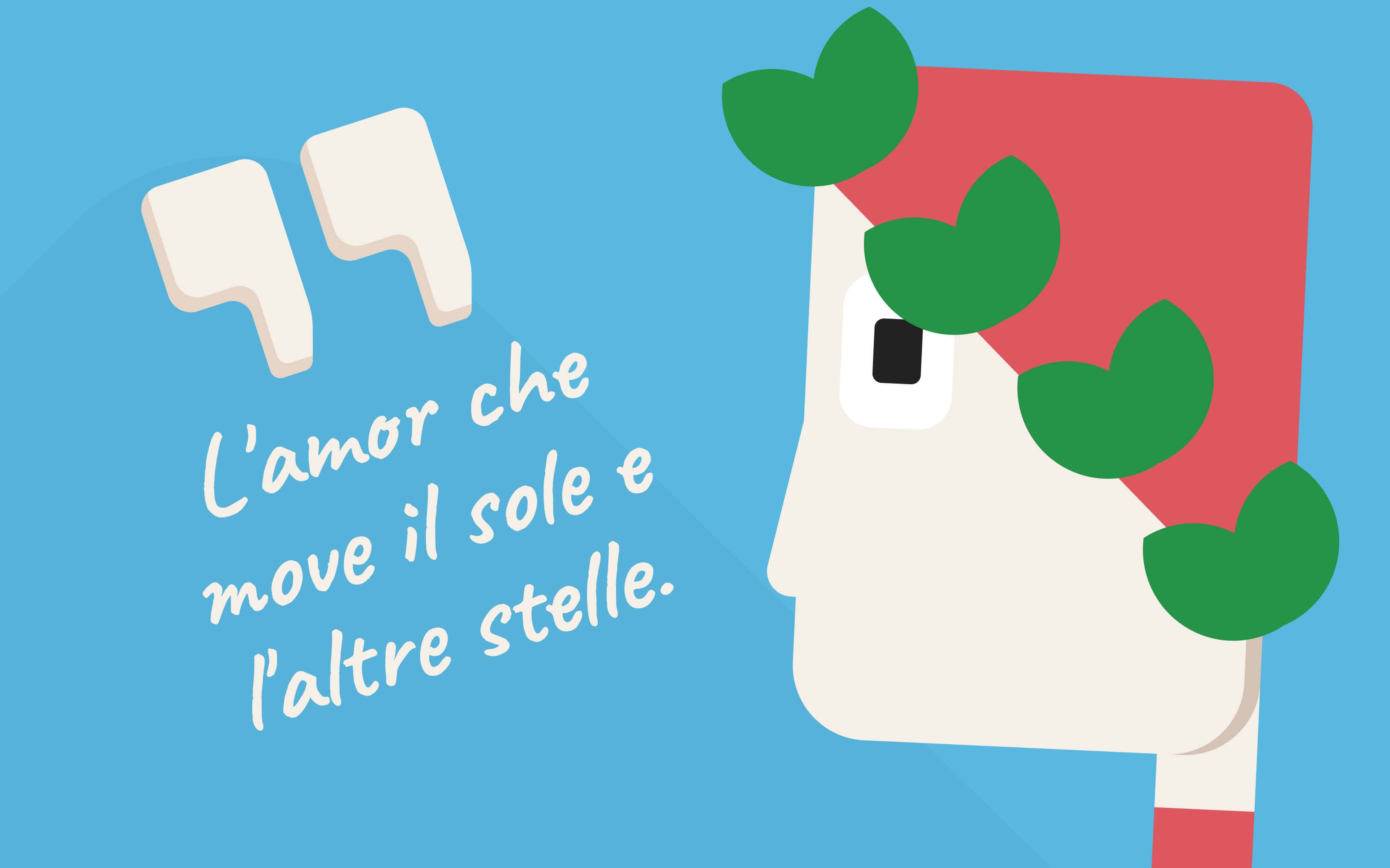 Данте с цитатой L'amor che move il sole e l'altre stelle